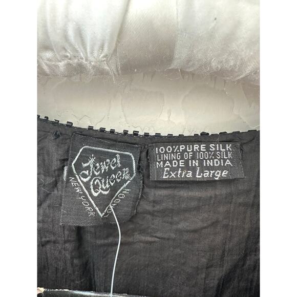 🆕 JEWEL QUEEN | Vintage Black 100% Silk Sequin Beaded Heavyweight Cardigan | XL - Picture 6 of 7